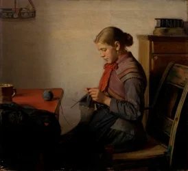 Skagen meisje, Maren Sofie, aan het breien